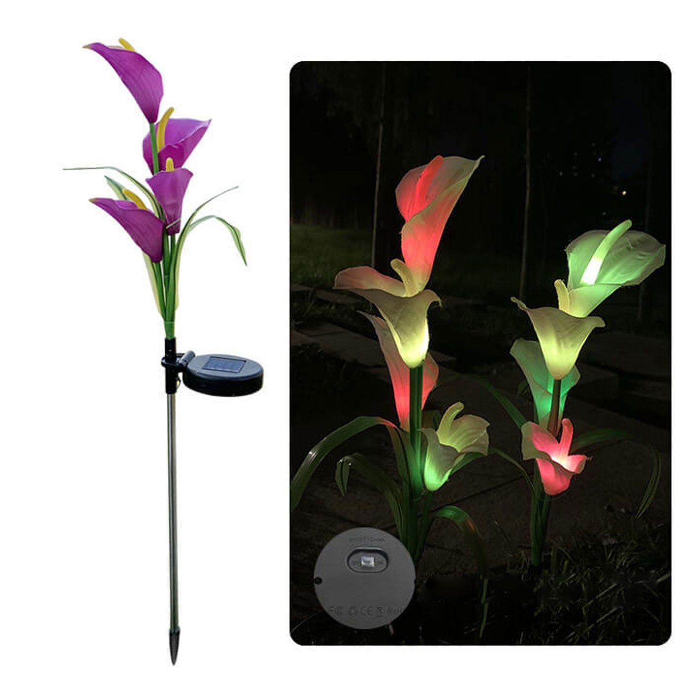 Modern Solar Horseshoe Flower Colorful 4 LED Outdoor Garden Ground Plug Landscape Light