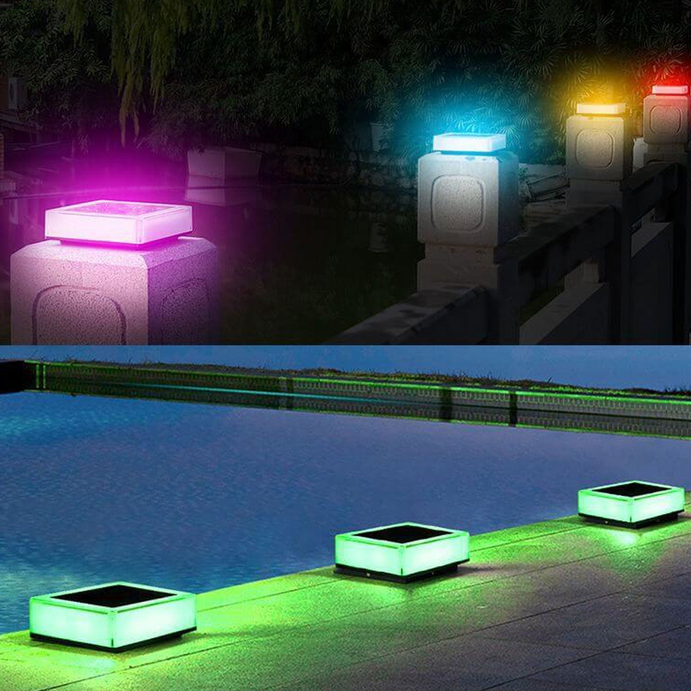 Farola cuadrada RGB solar moderna para exteriores, luz de paisaje para jardín 