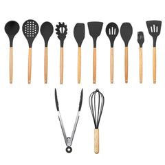 12pcs Wooden Silicone Kitchen Utensil Nonstick Cooking Tool Spoon Soup Ladle Turner Spatula Tong Cookware Baking Gadget