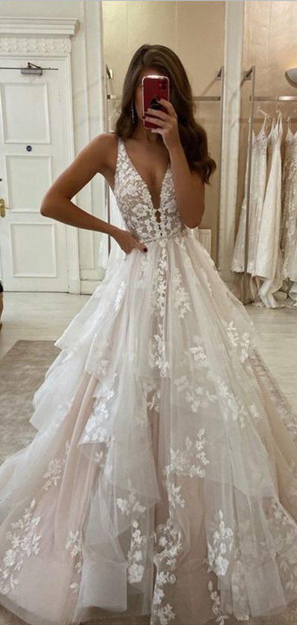 Robe de mariée longue en dentelle style romain vintage en ligne A WD006