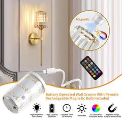Crisma Wall Sconce | Wireless, USB Rechargeable, Crystal Shade