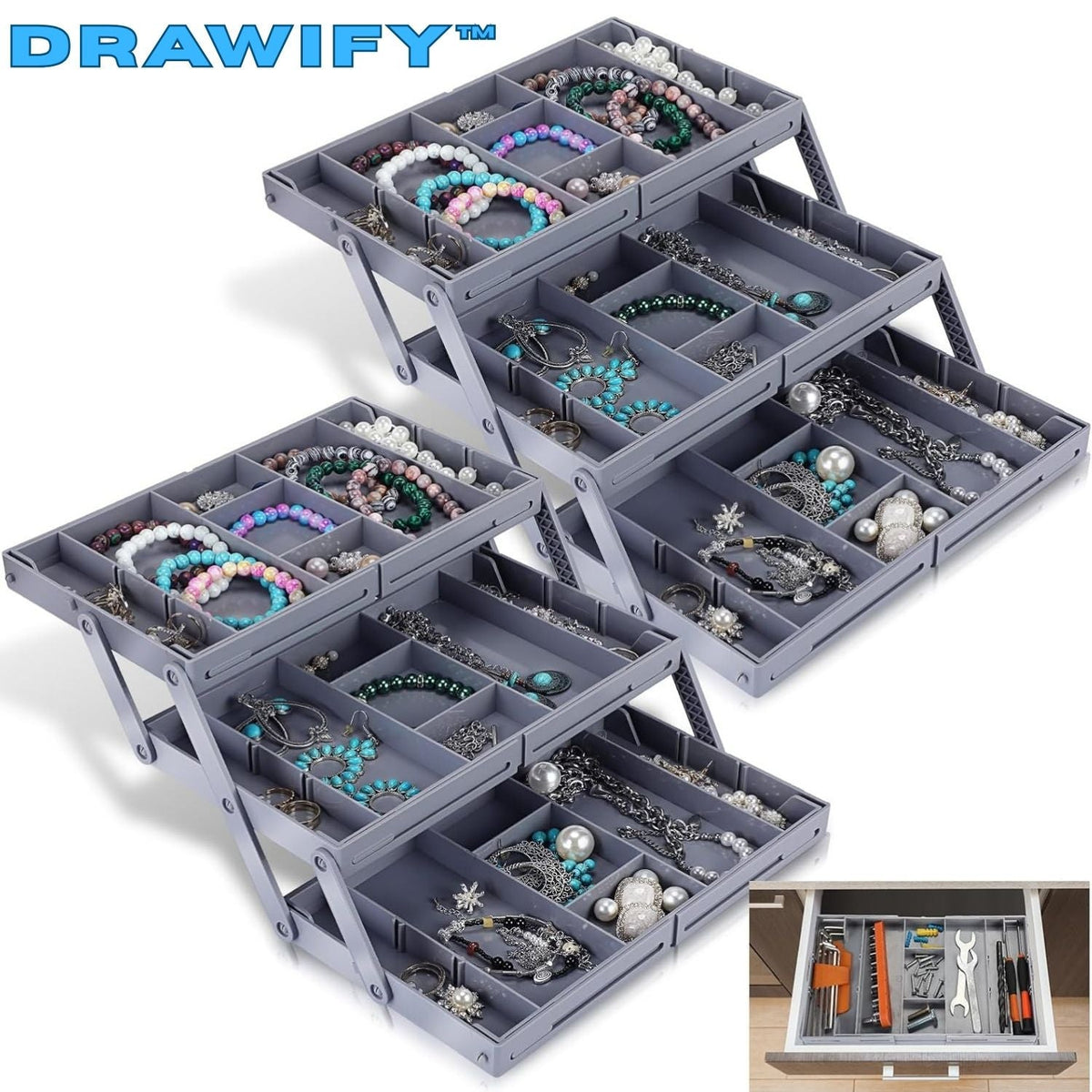 Drawify™ - Transform Messy Drawers Into Neat, Multi-level Storage Solutions