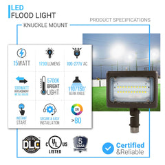 Foco LED de seguridad para exteriores de 15 W, 5700 K, 1730 LM, iluminación de paisaje impermeable IP65, montaje articulado, bronce, foco de seguridad para áreas de jardín al aire libre