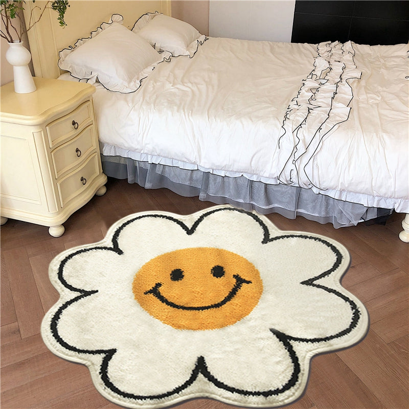 Alfombra de flores para sala de estar, alfombra nórdica con diseño de flores sonrientes, alfombra para dormitorio, mesita de noche, alfombra de felpa para el suelo, decoración del hogar, alfombra de baño antideslizante 