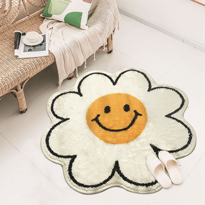 Alfombra de flores para sala de estar, alfombra nórdica con diseño de flores sonrientes, alfombra para dormitorio, mesita de noche, alfombra de felpa para el suelo, decoración del hogar, alfombra de baño antideslizante 