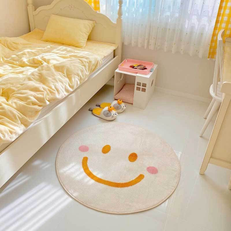 Alfombra de flores para sala de estar, alfombra nórdica con diseño de flores sonrientes, alfombra para dormitorio, mesita de noche, alfombra de felpa para el suelo, decoración del hogar, alfombra de baño antideslizante 