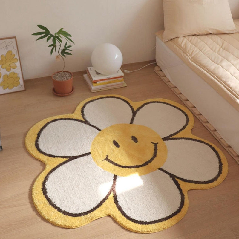 Alfombra de flores para sala de estar, alfombra nórdica con diseño de flores sonrientes, alfombra para dormitorio, mesita de noche, alfombra de felpa para el suelo, decoración del hogar, alfombra de baño antideslizante 