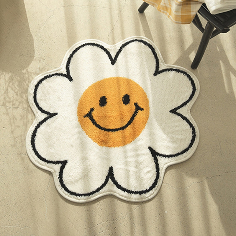 Alfombra de flores para sala de estar, alfombra nórdica con diseño de flores sonrientes, alfombra para dormitorio, mesita de noche, alfombra de felpa para el suelo, decoración del hogar, alfombra de baño antideslizante 