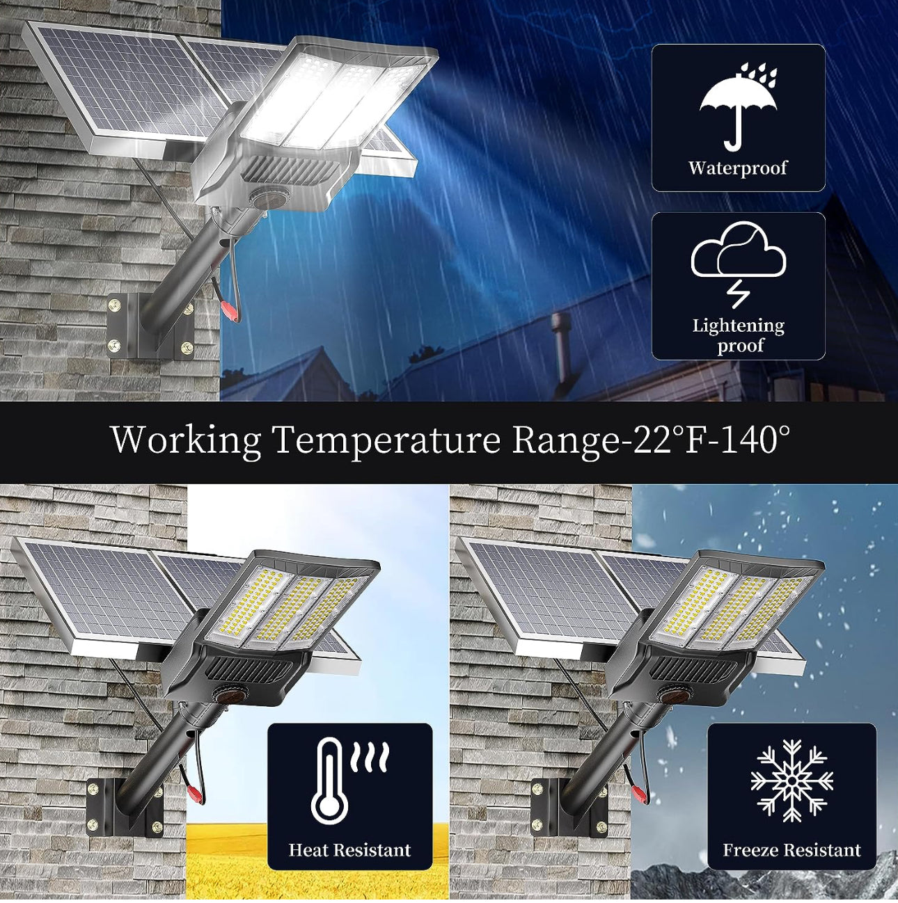 Lampadaires solaires d'extérieur 5000 W, 500 000 lm 6 500 K, éclairage de parking commercial haute puissance du crépuscule à l'aube, projecteurs de sécurité solaires étanches avec télécommande 