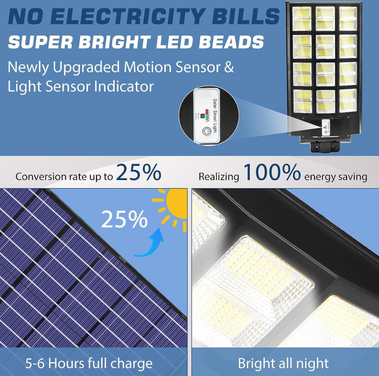 Farola LED para exteriores de 1800 W, luces solares con cambio de temperatura de 3 colores, desde el anochecer hasta el amanecer, sensor de movimiento con control remoto 