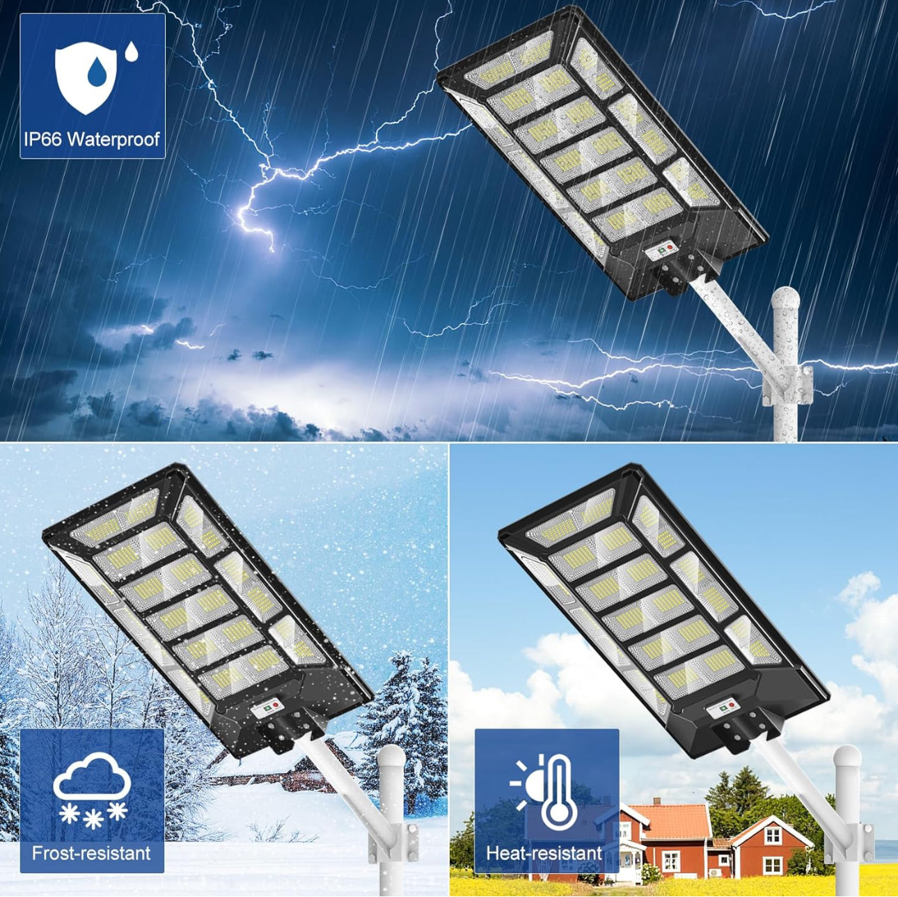 Lampadaire solaire d'extérieur 1800 W étanche 6 500 K du crépuscule à l'aube 180 000 lumens avec détecteur de mouvement et éclairage de parking solaire super lumineux 