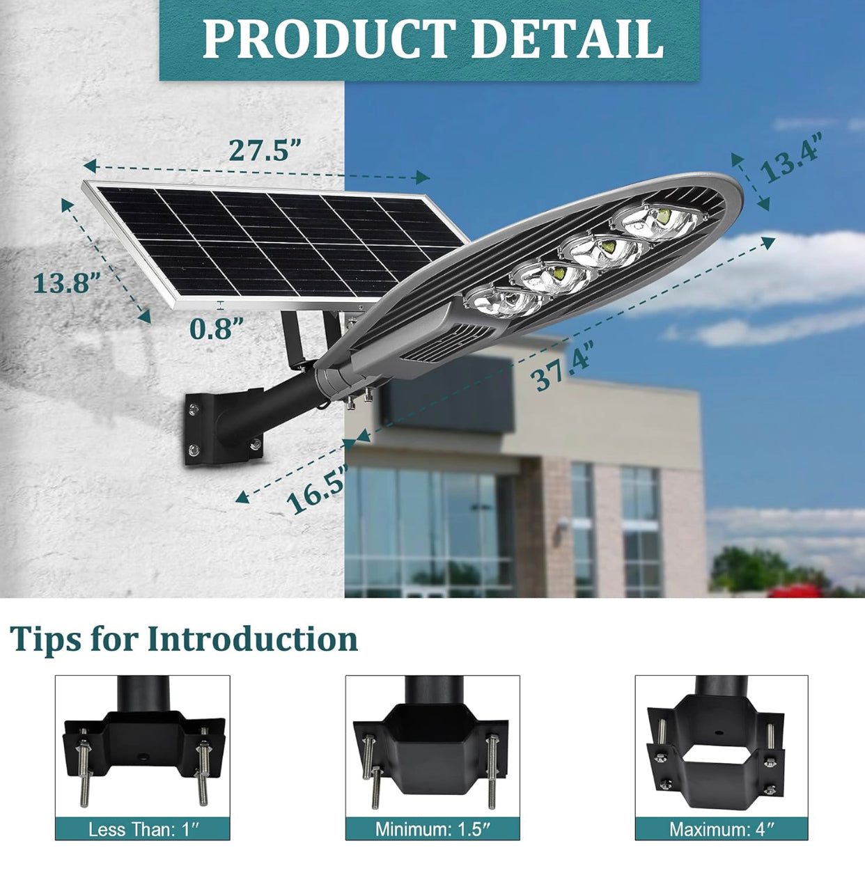 Lampadaire solaire d'extérieur 1800 W, projecteur de sécurité à LED solaire commercial 50 000 lm avec télécommande