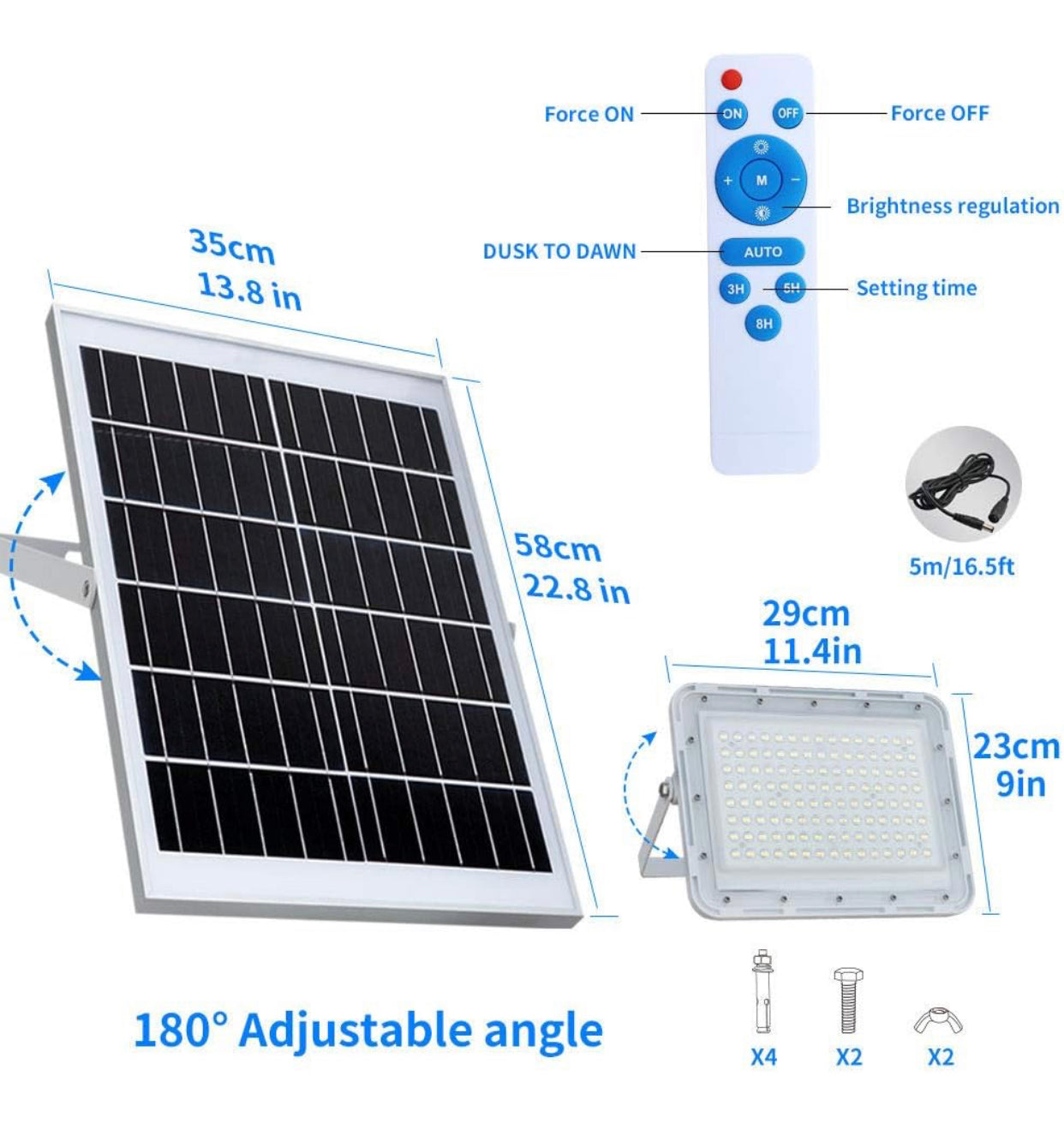 Focos solares LED de 300 W, focos de calle de 24 000 lúmenes para exteriores, IP67, resistentes al agua, con control remoto