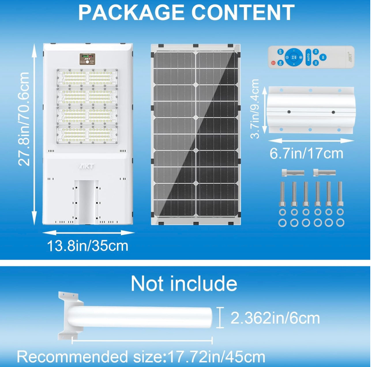 Lampadaire solaire 500 W avec détecteur de mouvement, lampadaire solaire LED extérieur étanche IP65 90 000 lm avec télécommande 