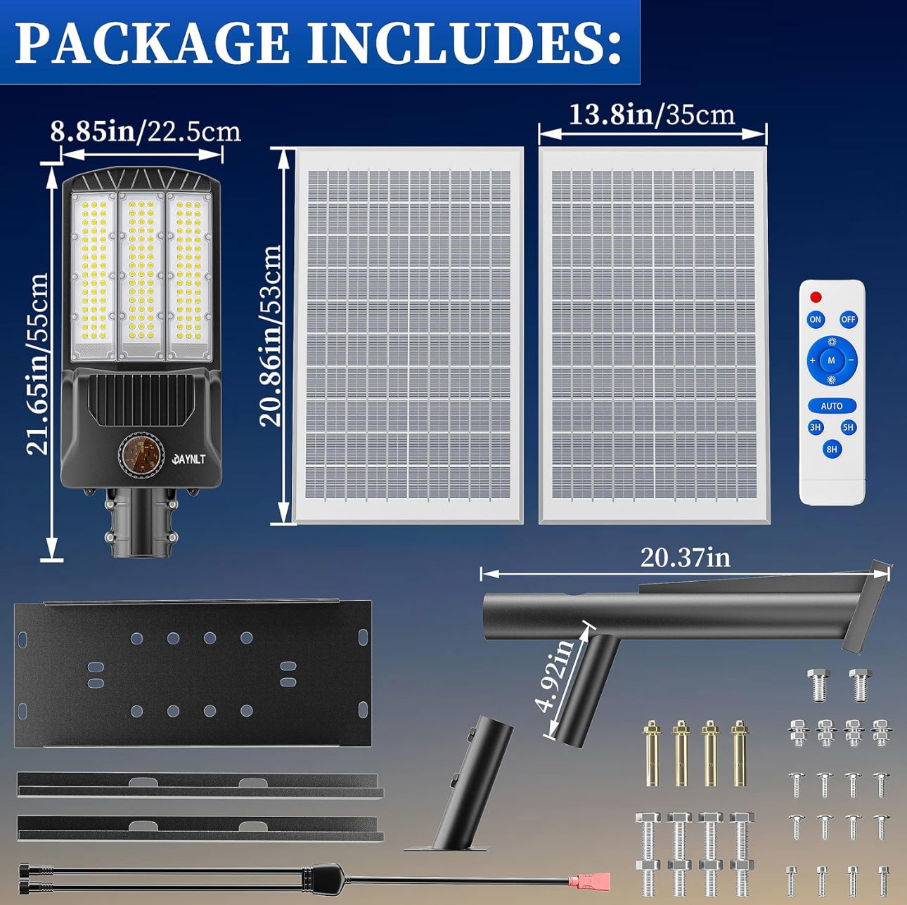 Lampadaires solaires d'extérieur 5000 W, 500 000 lm 6 500 K, éclairage de parking commercial haute puissance du crépuscule à l'aube, projecteurs de sécurité solaires étanches avec télécommande 