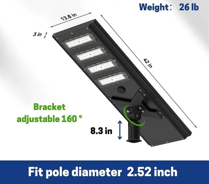 Éclairage commercial à LED à énergie solaire de 2 500 W pour parking, rue ou arène, 160 000 lumens - (noir)