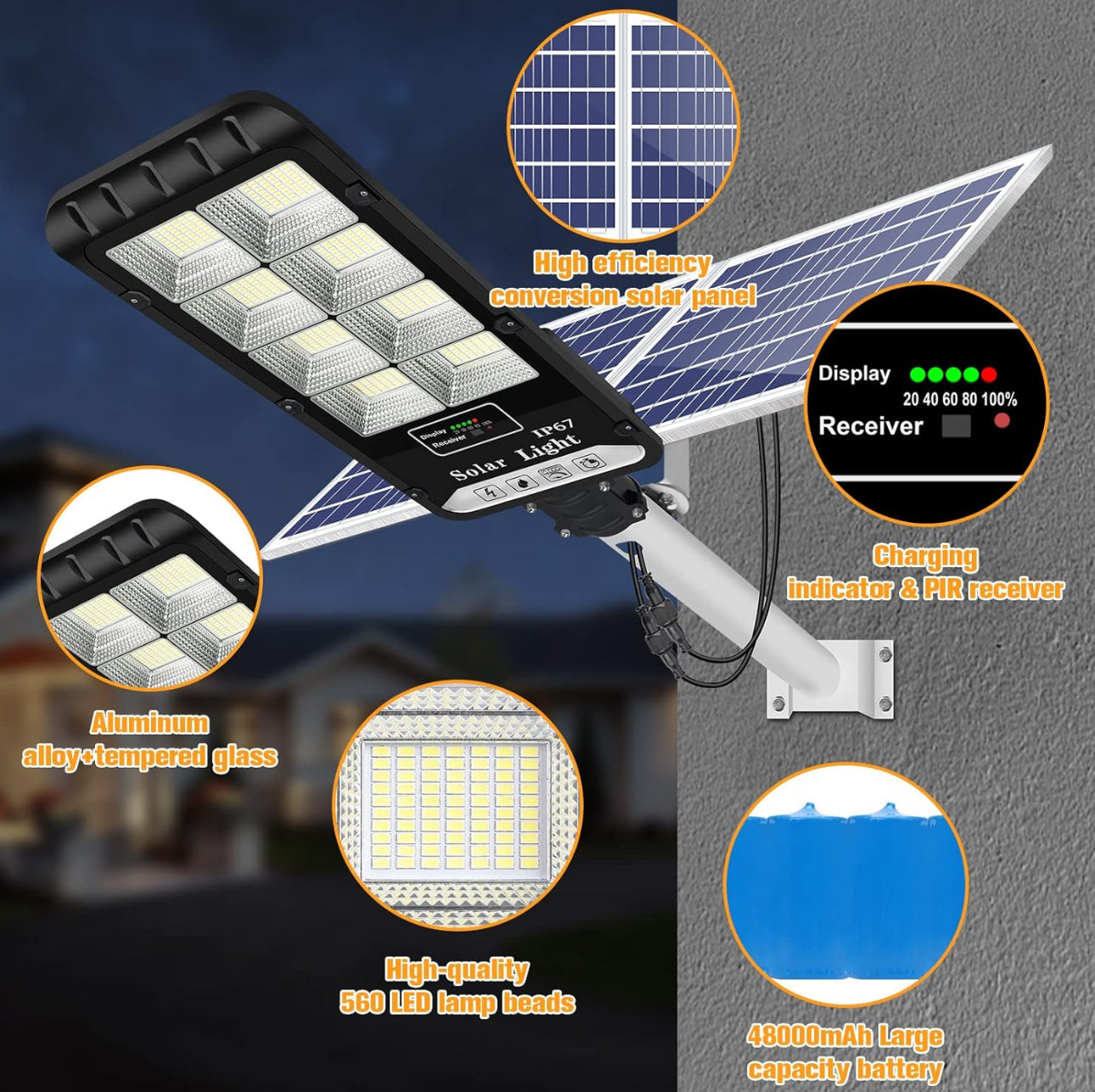 1000W Solar Outdoor Lights Motion Sensor Dusk to Dawn Commercial Large Area Lighting Security Flood Lights Waterproof with Remote for Backyard Stadium Garage Parking Lot