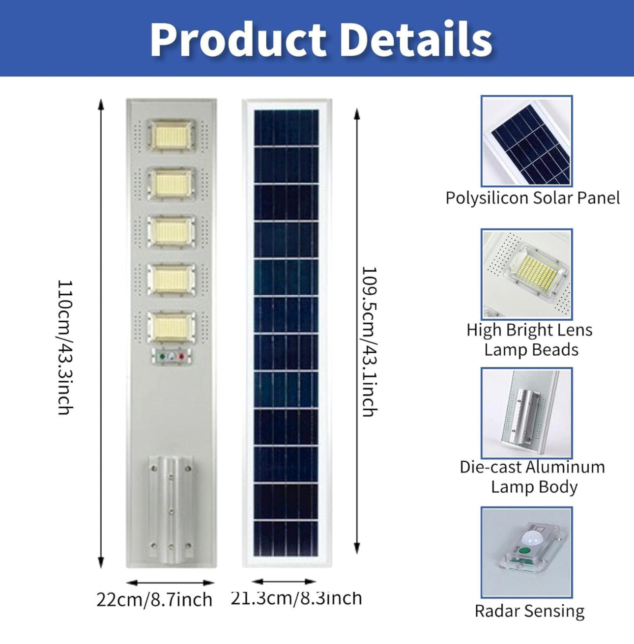 Farola solar de 5000 W para exteriores, luces solares impermeables para estacionamientos, luces LED comerciales con sensor de movimiento y control remoto 