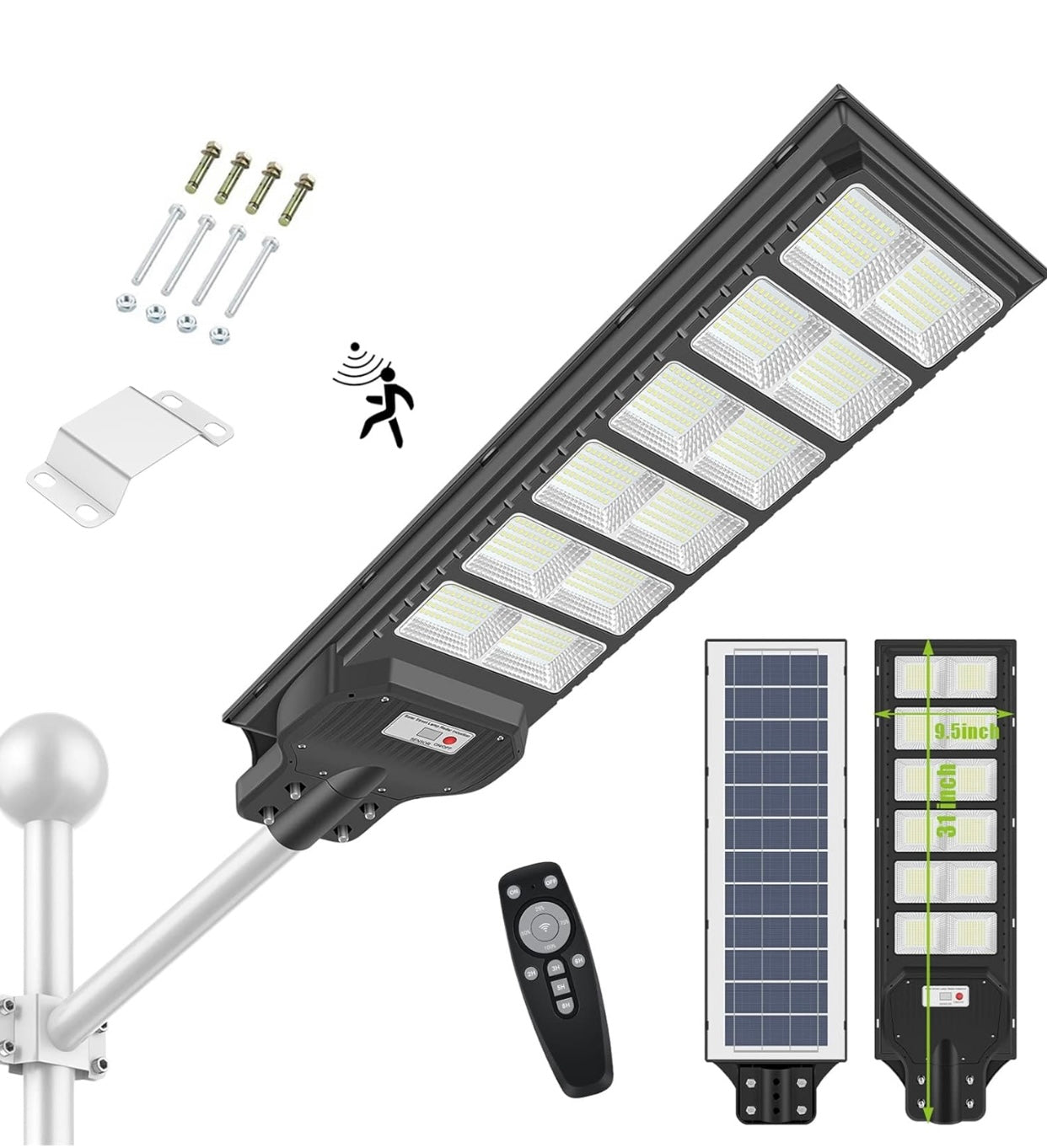 1000W Solar Street Light Motion Sensor, 80000LM IP65 Waterproof Solar Security Flood Lights Outdoor with Remote Control