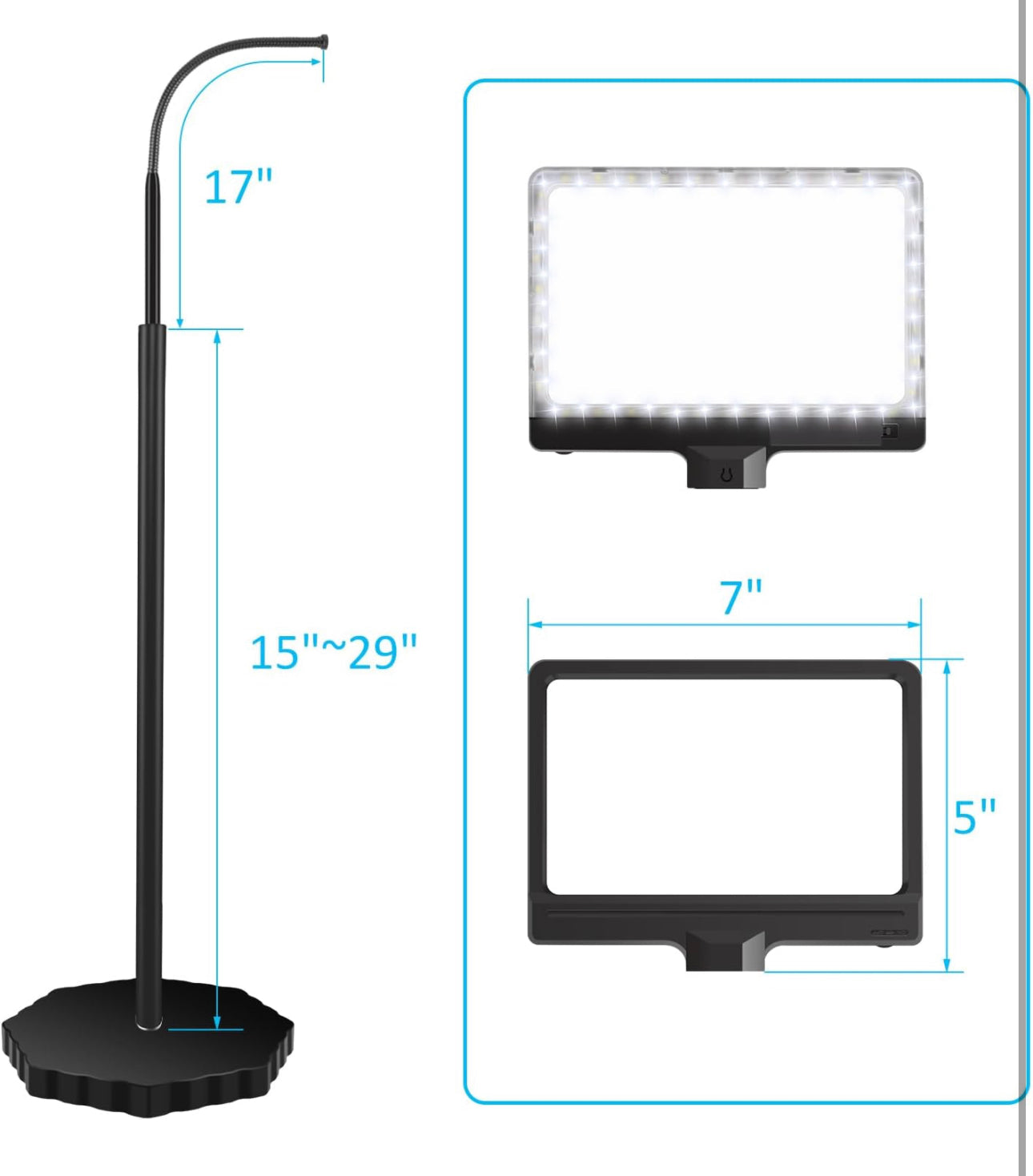 Loupe 5X avec 36 LED à intensité variable et support, lampe de sol grossissante à luminosité réglable, loupe éclairée à bras col de cygne pour la lecture, l'artisanat et le travail de près 