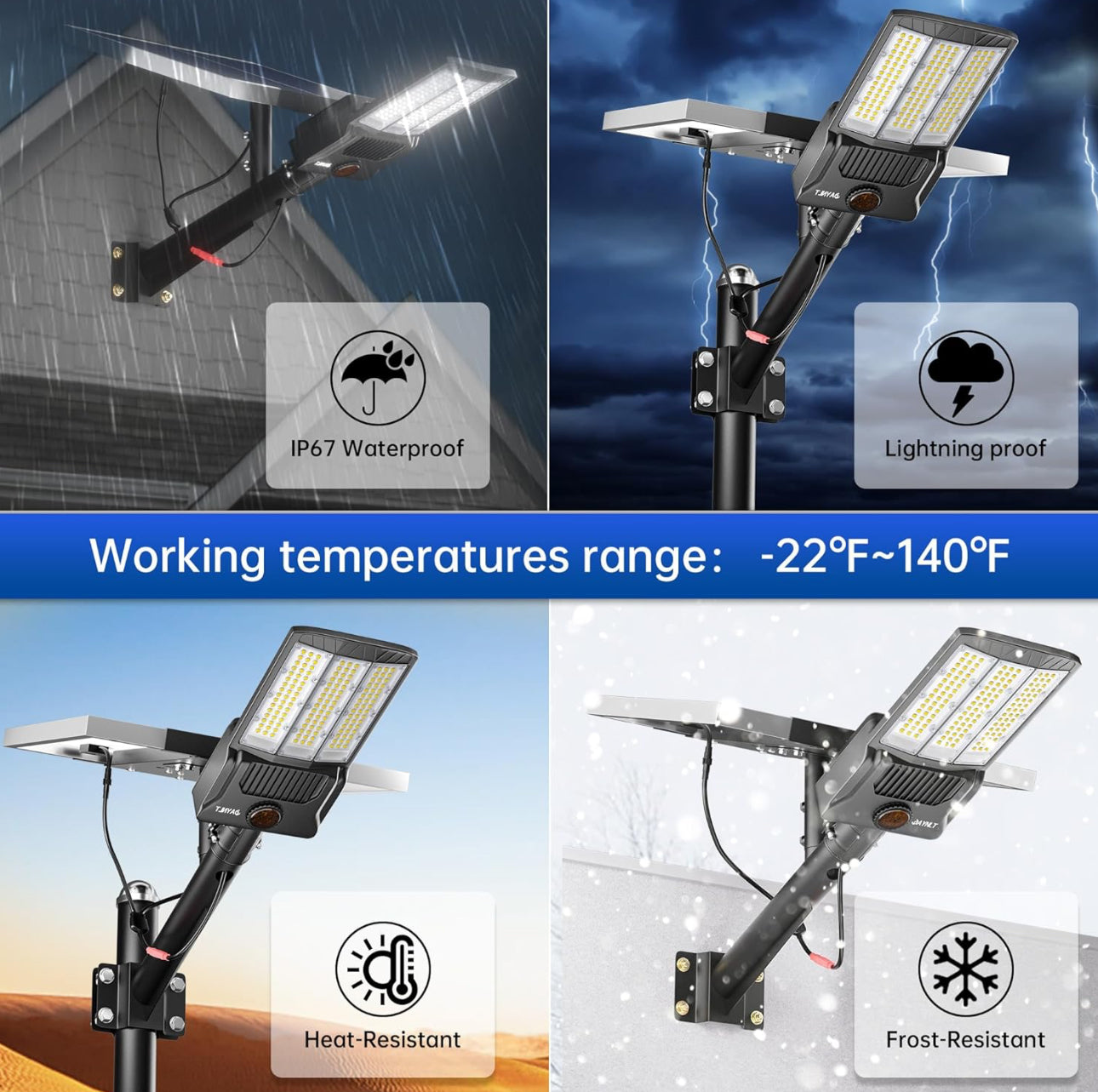 Lampadaires solaires d'extérieur 5000 W, 500 000 lm 6 500 K, éclairage de parking commercial haute puissance du crépuscule à l'aube, projecteurs de sécurité solaires étanches avec télécommande 