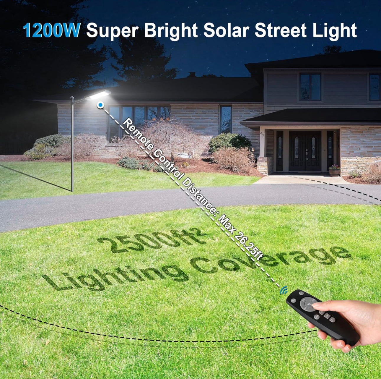 1200W LED Solar Street Light Motion Sensor, 100000LM IP65 Waterproof Solar Security Flood Lights Outdoor with Remote Control, Dusk to Dawn Solar Lights Lamp