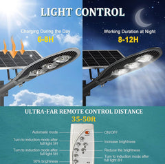 Lampadaire solaire d'extérieur 1800 W, projecteur de sécurité à LED solaire commercial 50 000 lm avec télécommande