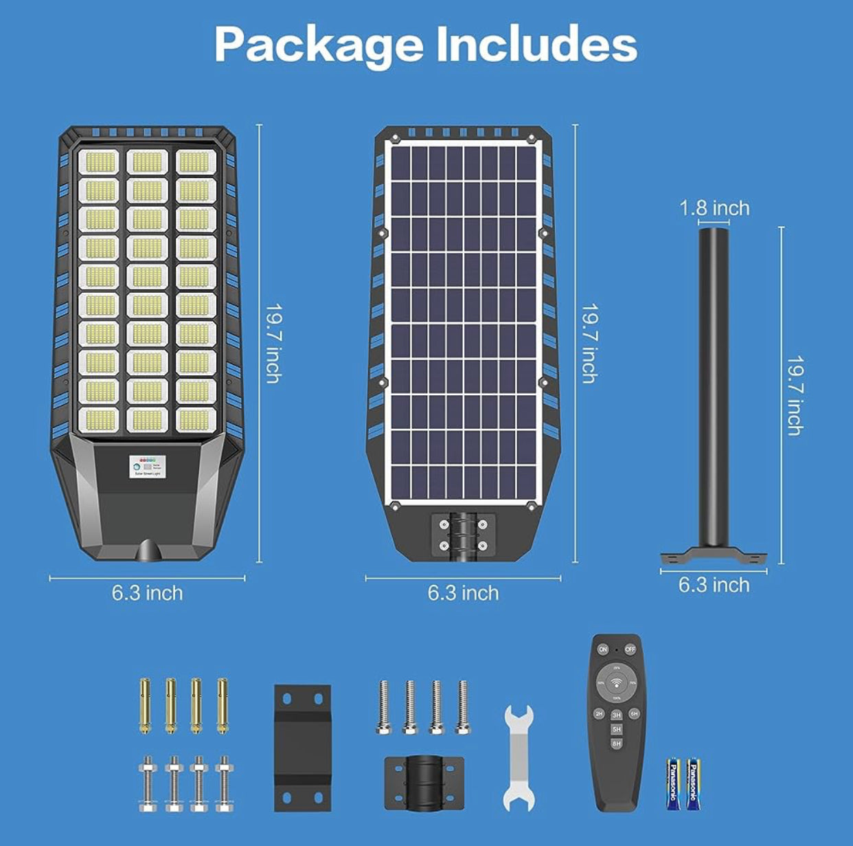 Lampadaire solaire 3000W, 180000 lumens, éclairage de rue du crépuscule à l'aube, capteur de mouvement à énergie solaire, étanche IP66 