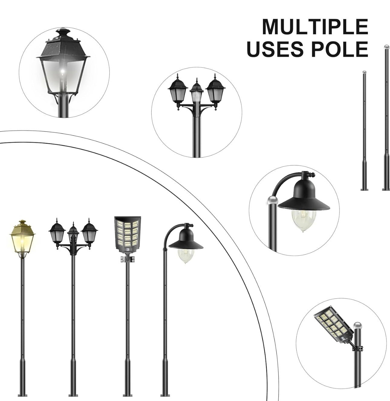 Lampadaire de rue de 19 pieds de haut, lampadaire pour éclairage extérieur, accessoire de lampadaire solaire pour arrière-cour, rue, patio, parc, parkings, extérieur de la maison, 1 paquet 