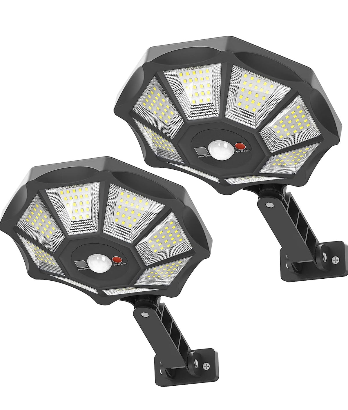 Lot de 2 lampadaires solaires SmartYard 300 W 168 LED 6 500 K Projecteur solaire du crépuscule à l'aube, lampes de stationnement solaires étanches IP66 avec détecteur de mouvement 