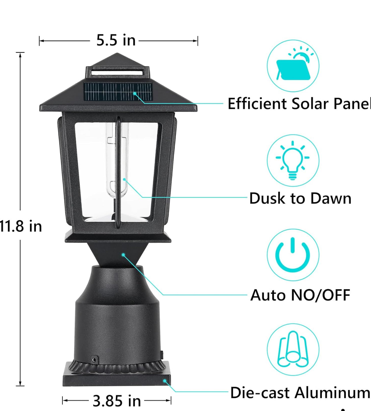 Lot de 2 lampadaires solaires en métal pour extérieur, lampadaires de clôture étanches à énergie solaire, lampadaires solaires en bois 4X4, lampadaires de terrasse solaires, décorations de patio, porche, balustrade 