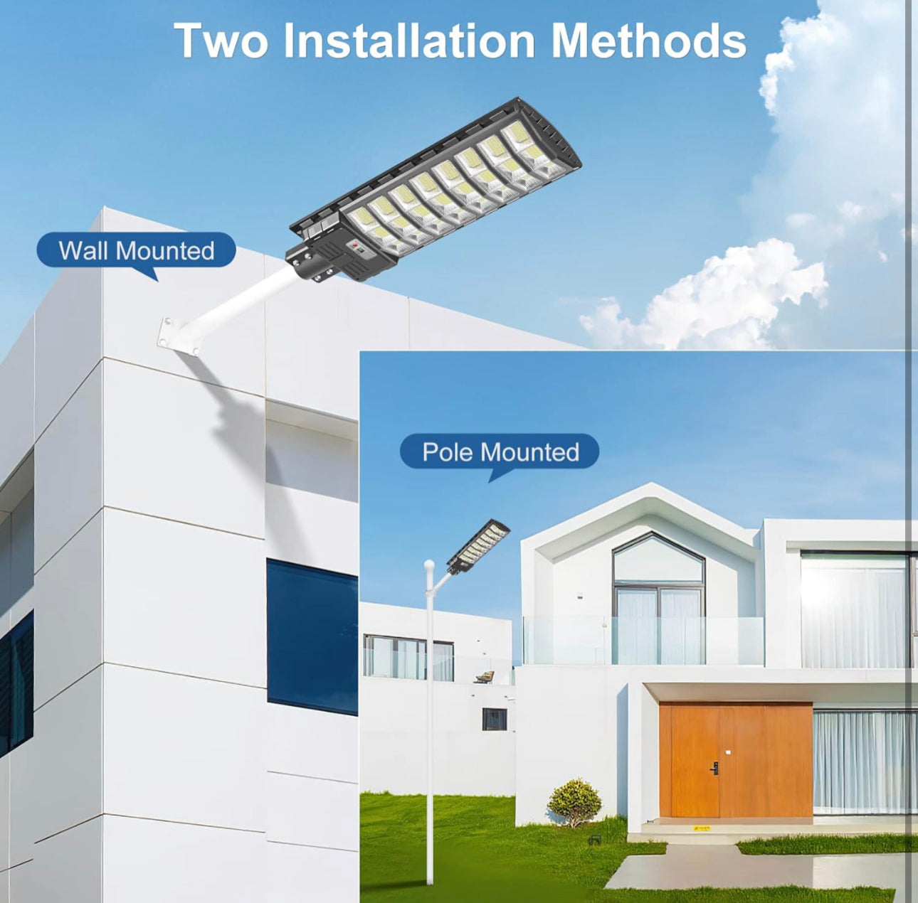 Luces de calle solares de 1000 W para estacionamiento, luces LED solares para exteriores de 6500 K, luces solares para exteriores a prueba de agua, desde el anochecer hasta el amanecer