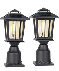 Lot de 2 lampadaires solaires en métal pour extérieur, lampadaires de clôture étanches à énergie solaire, lampadaires solaires en bois 4X4, lampadaires de terrasse solaires, décorations de patio, porche, balustrade 