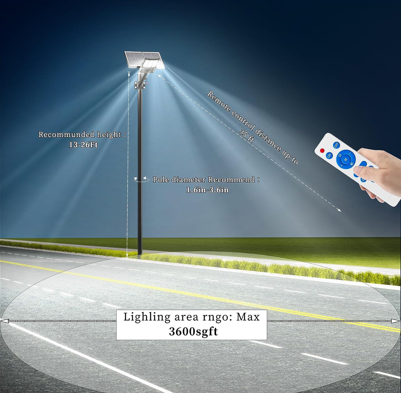 Lampadaires solaires d'extérieur 5000 W, 500 000 lm 6 500 K, éclairage de parking commercial haute puissance du crépuscule à l'aube, projecteurs de sécurité solaires étanches avec télécommande 