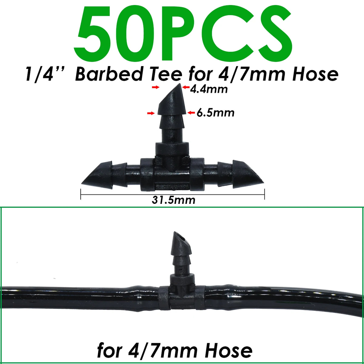 SPRYCLE 20-100PCS 1/4 Inch Connector Joint Tee Drip Irrigation Dripper Watering Garden Tools for 4mm/7mm Pipe Hose Greenhouse