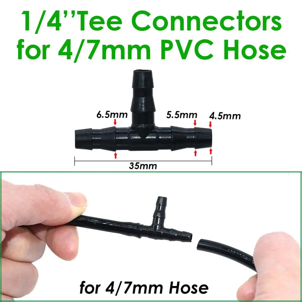 SPRYCLE 20-100PCS 1/4 Inch Connector Joint Tee Drip Irrigation Dripper Watering Garden Tools for 4mm/7mm Pipe Hose Greenhouse