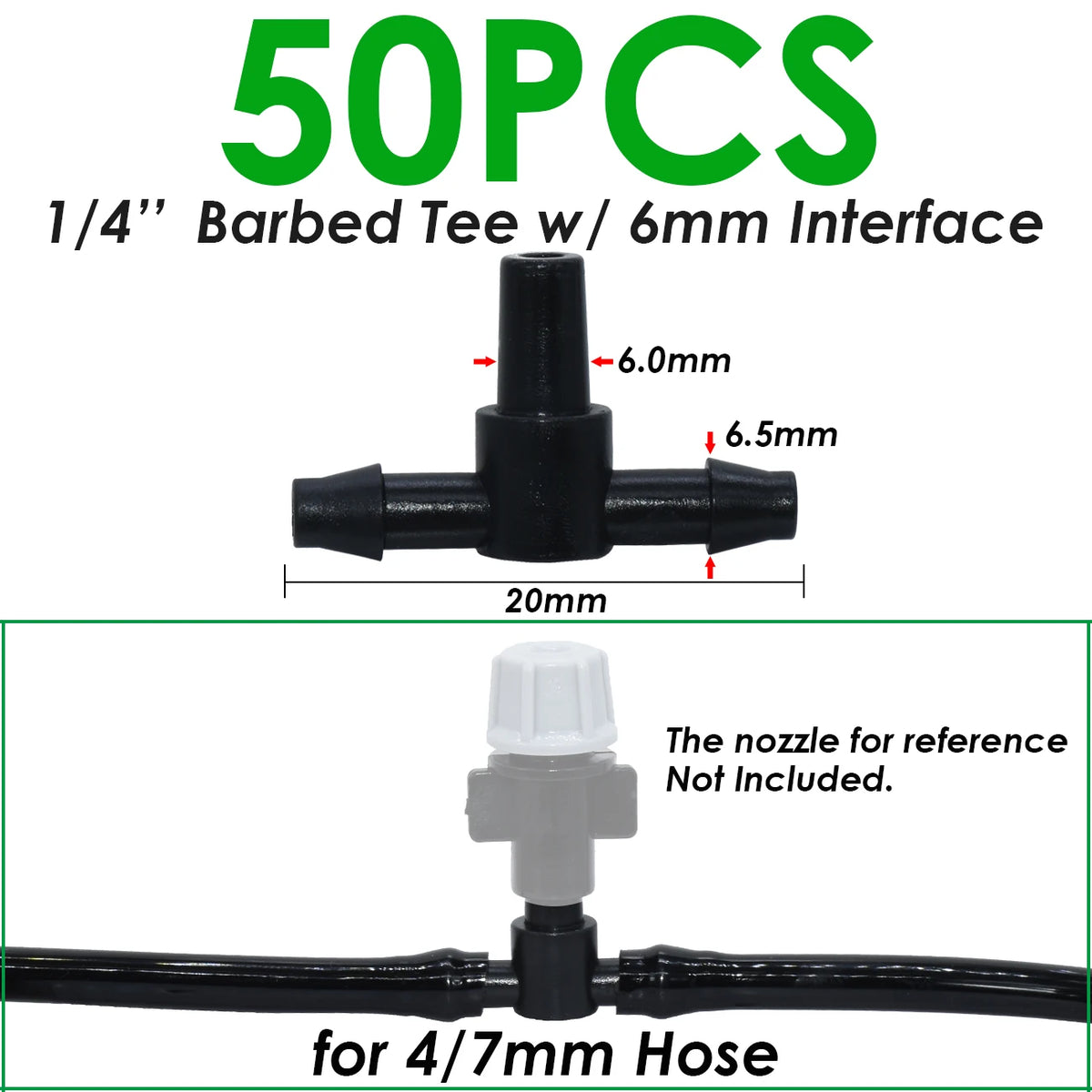 SPRYCLE 20-100PCS 1/4 Inch Connector Joint Tee Drip Irrigation Dripper Watering Garden Tools for 4mm/7mm Pipe Hose Greenhouse