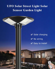 Farola solar para jardín con sensor de movimiento UFO de 1200 W, todo en uno, con control remoto