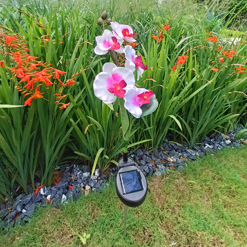 Solar Modern Silk Ground Plug Simulation Phalaenopsis LED Outdoor Light