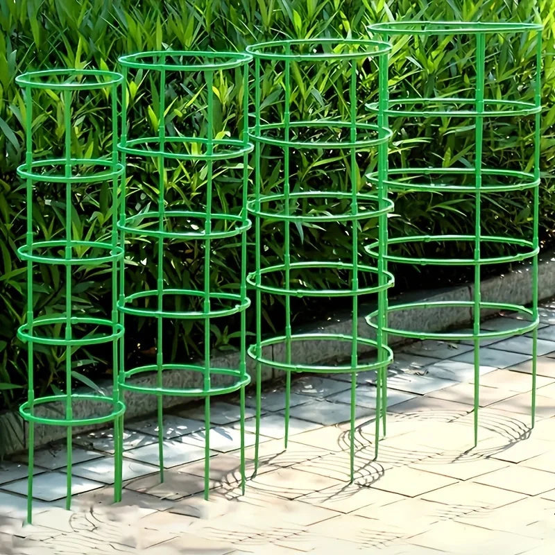 60pcs Stackable Plastic Plant Support Rings - 10-Tier Garden Stakes for Climbing Flowers, Vines, Vegetables | Durable Green