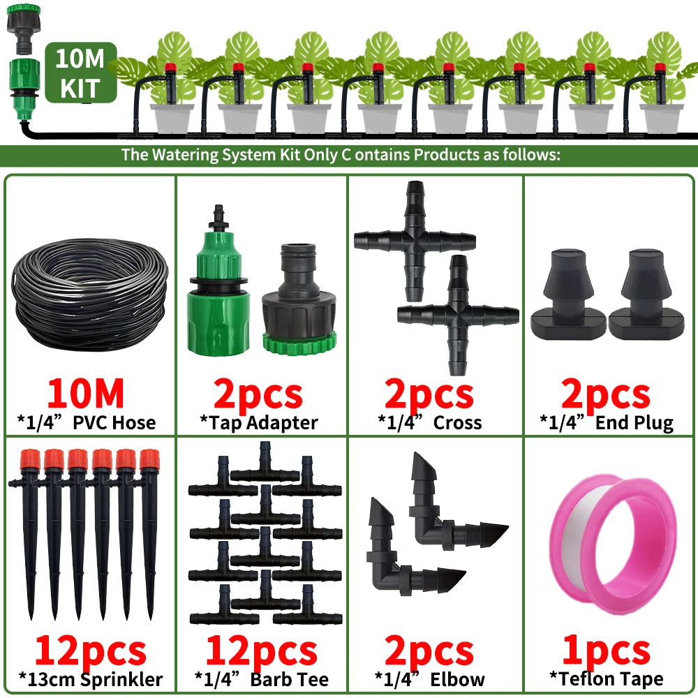 Garden Drip Irrigation Automatic Watering System Kit 1/4'' 13CM Sprinkler for Bonsai Pot Plant Flower Vegetable Greenhouse