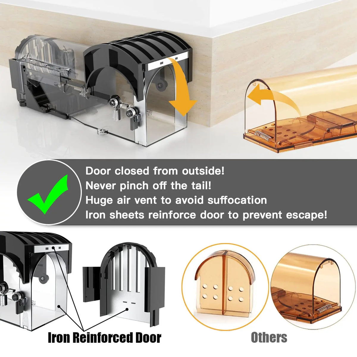 Reusable Live-Catch Mouse Trap with Metal Door