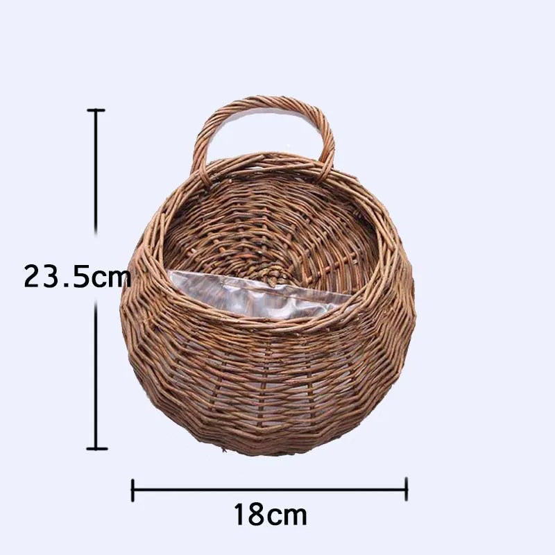 Hand Made Wicker Rattan Flower Planter Wall Hanging Wicker Rattan Basket Garden Vine Pot Plants Holder Garden Pots Wall Planter