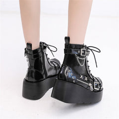 Goth Platform Ankle Boots Buckle Zip Rivet Punk Wedges High Heels Womens Boots Shoes