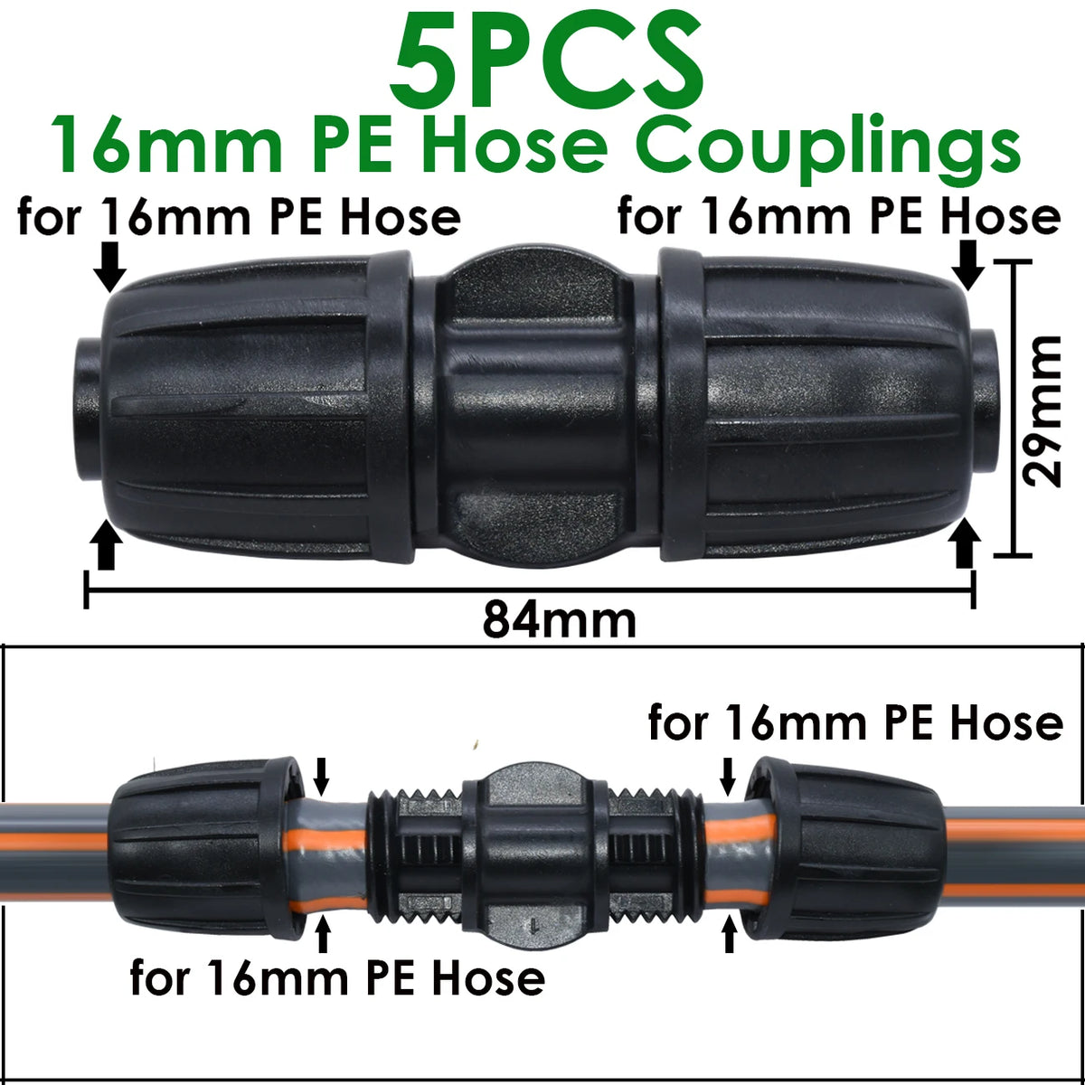 KESLA 5PCS 16mm 1/2'' PE Pipe Connector Splitter Tee Coupling Threaded Lock to 4/7mm 3/5mm Hose Garden Watering Drip Irrigation