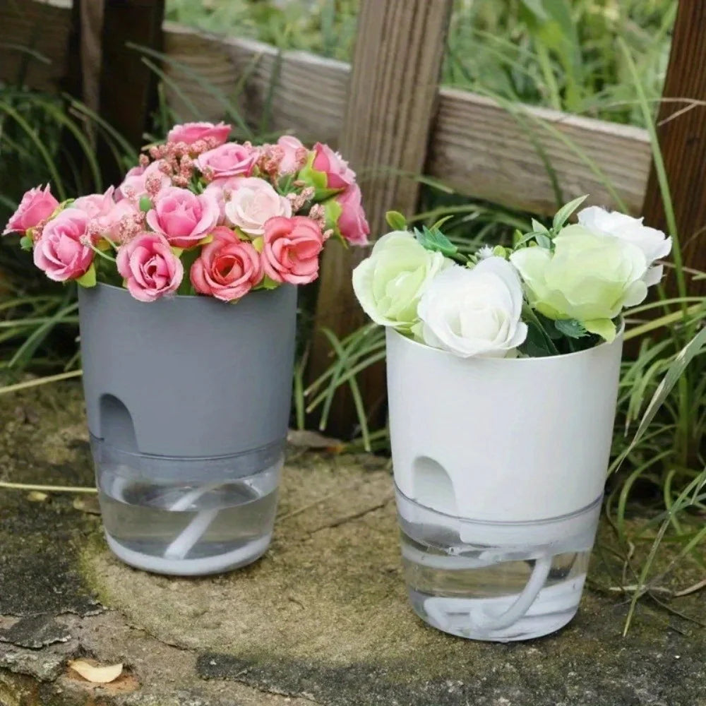 10/5Pcs Self Watering Plastic Flower Pot Double Layer Hydroponics Plants Bonsai Pot Vases Succulent Potted Home Office Decor