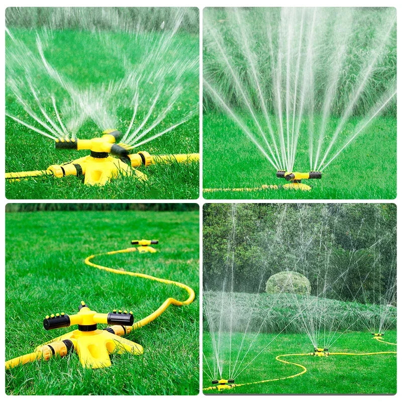 3-Arm Adjustable 360° Auto-Rotating Sprinkler System - Water-Saving Lawn Irrigation Garden Tool for Large Yards with Heavy Duty