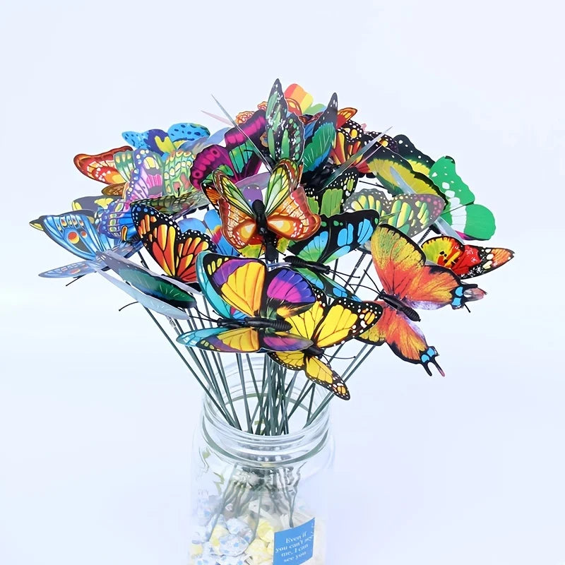 10pcs Colorful Butterfly Stakes, 3D Artificial Butterfly Decor, Garden & Patio Decor, Random Pattern