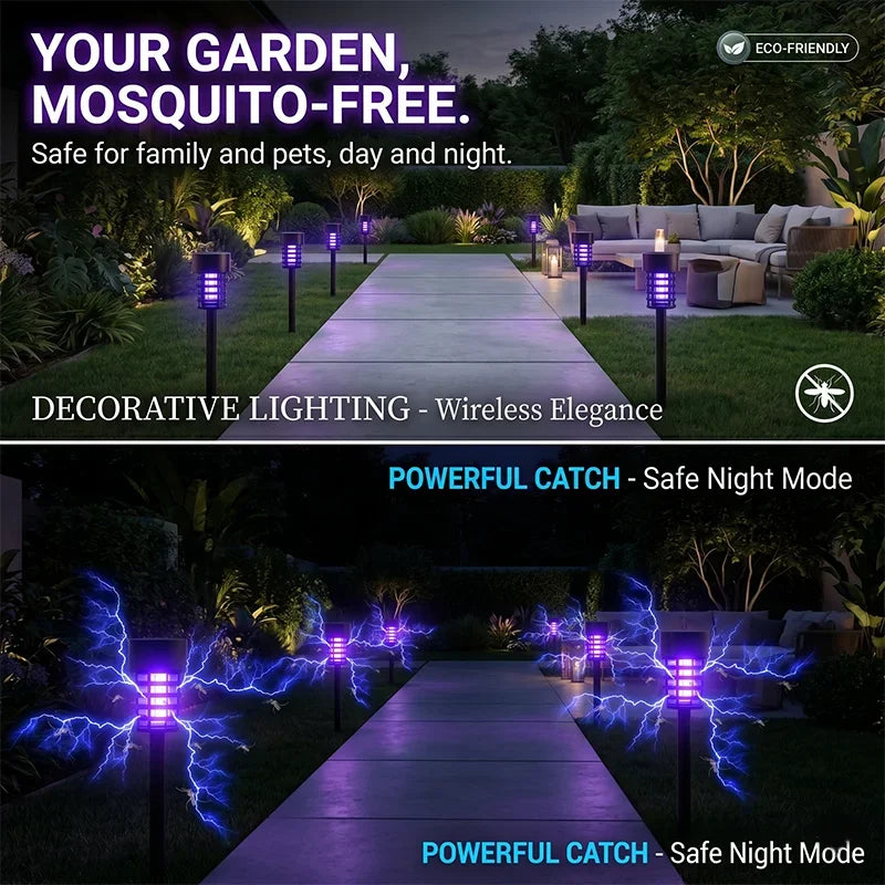 Solar Bug Zapper Waterproof Electric Mosquito Killer Light Stake UV Fly Trap for Garden Patio Yard Camping Insect Control Lamp
