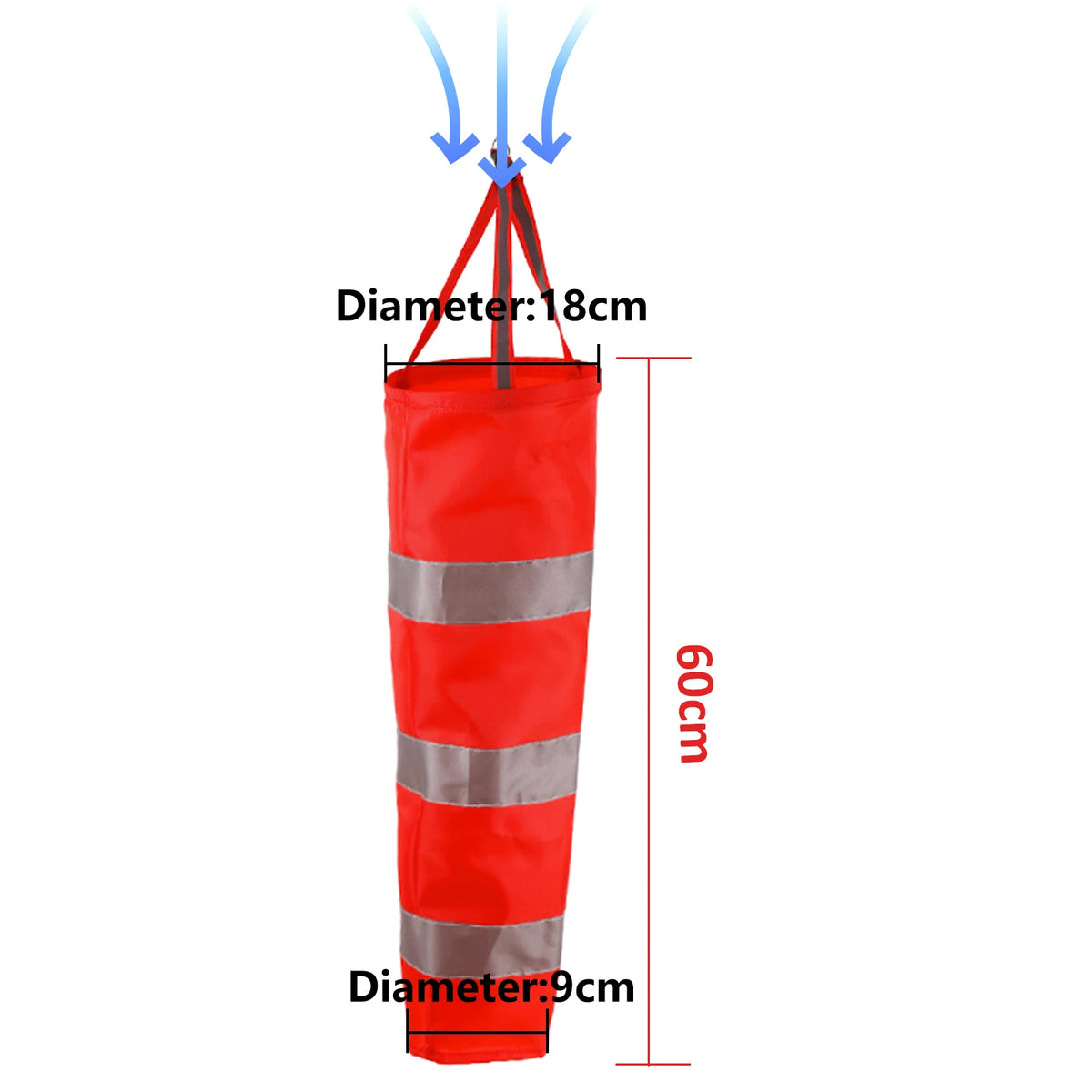 60/80/100cm Windsock Outdoor Wind Direction Measurement Reflective Belt Rip-stop Weather Vane for Airport Aviation Garden Farm